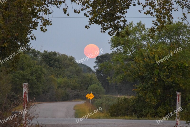 Moon Country Road Rural Outdoor Summer