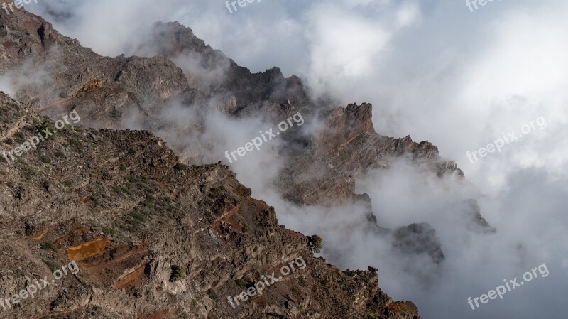 Volcanic Crater Cloud Mood Caldera De Taburiente Landscape Canarias