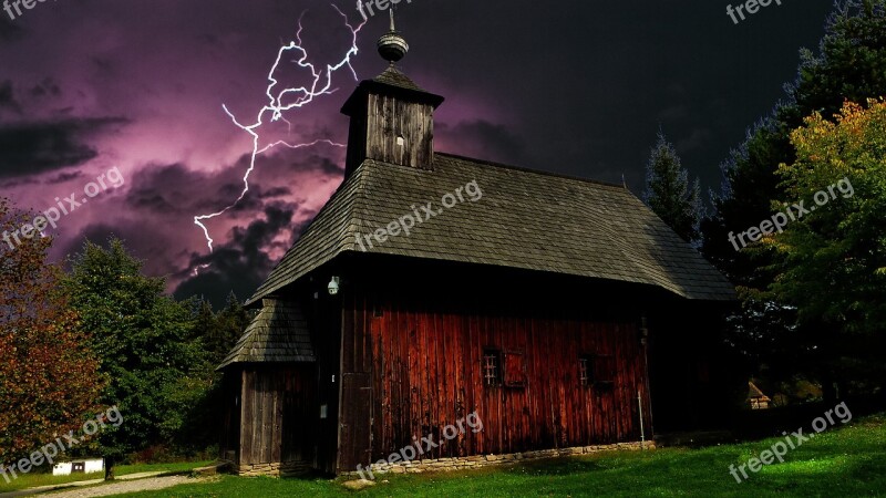 Church Wood Slovakia Night Lightning