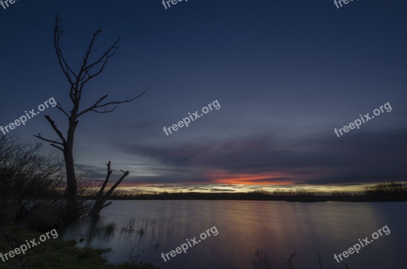 Lake Afterglow Sunset Sky Abendstimmung