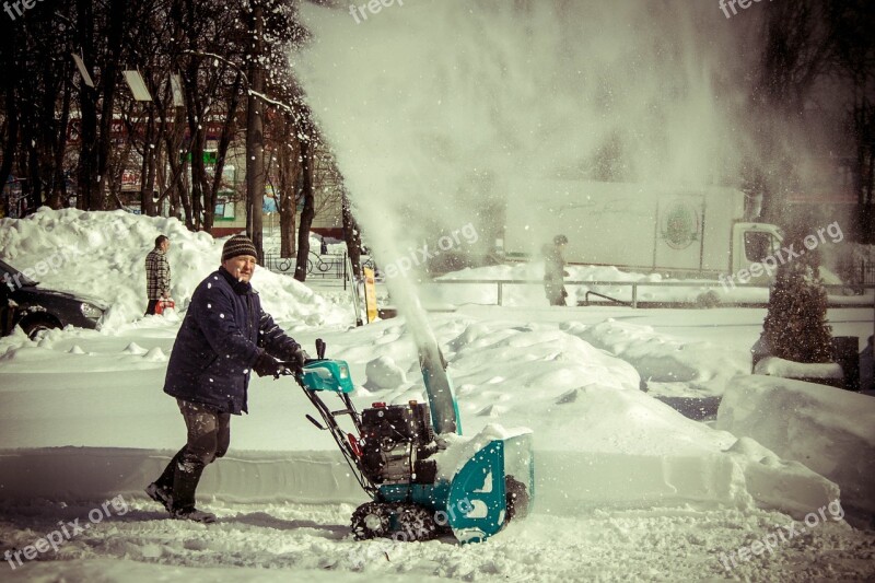 Snow Cleaning Man Snow Blower Winter