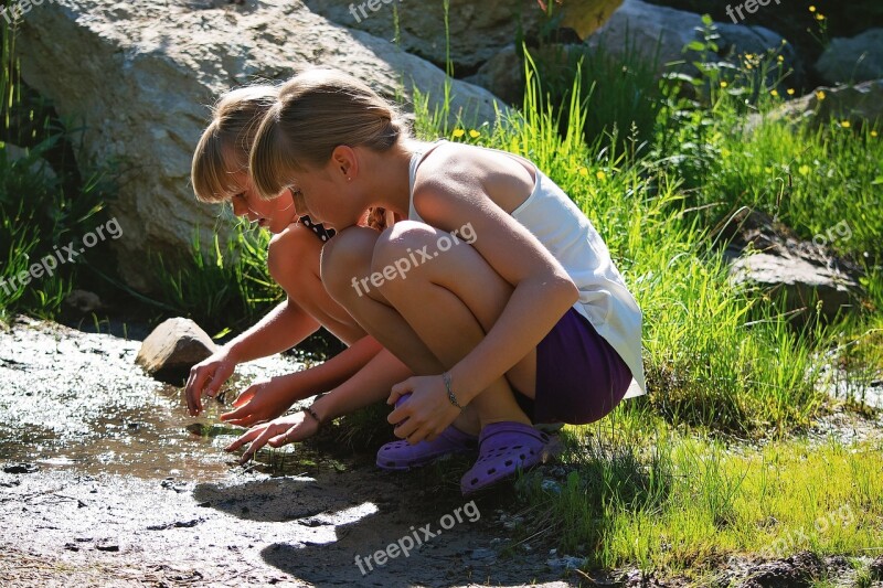 Children Nature Out Summer Water