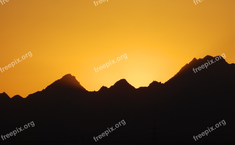 Mountains West The Sun Twilight Orange