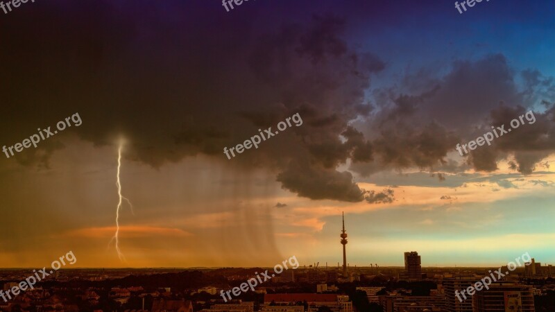 Thunderstorm Munich Clouds Flash Mood