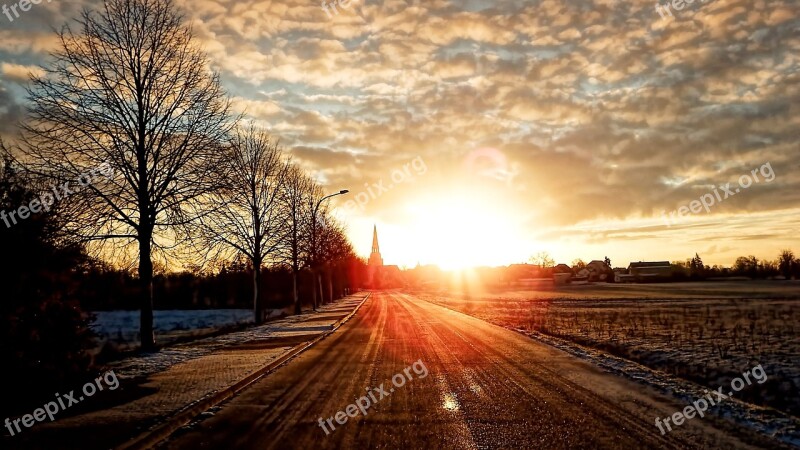 Landscape Winter Sunrise Snow Cold