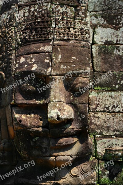 Face Mystical Old Angkor Tom Mysticism