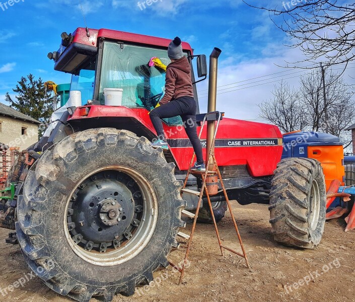 Tractor Female Farmer Rolnik Case International Red Tractor