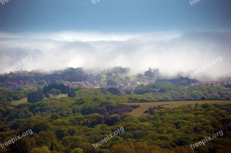 Village Mist Landscape Fog Nature