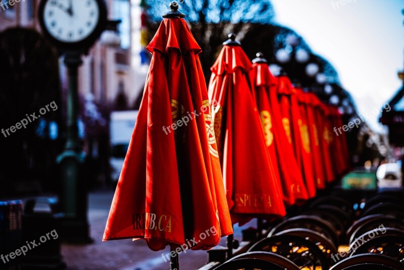 Red Umbrellas Pub Chairs Morning