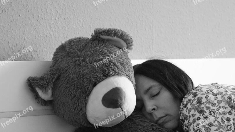 Sleep Teddy Woman Tired Bed