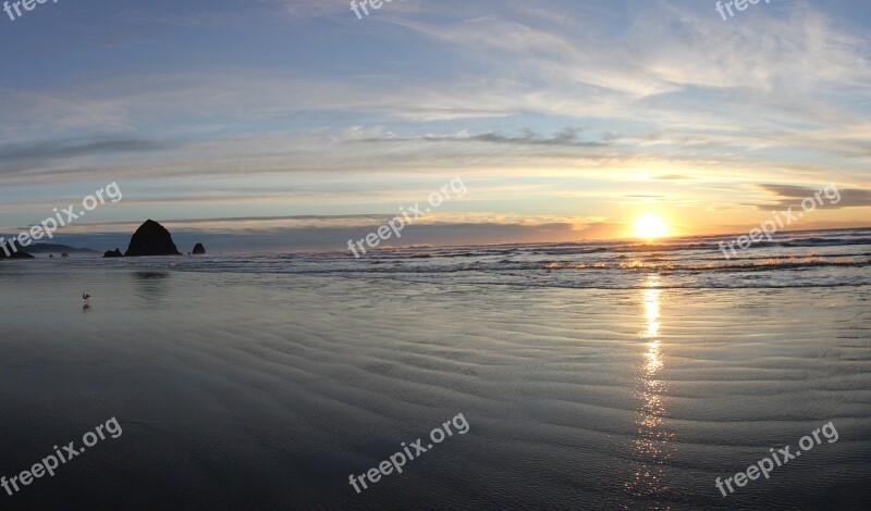 Cannon Beach Ocean Sunset Haystack