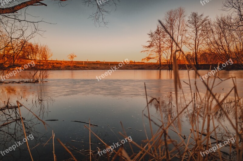 Pond Lake Evening Sun Sunset