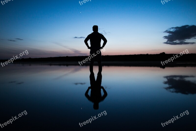 Reflection Sunset Sky Blue Person