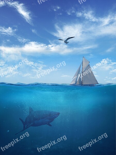 Depth Shark Sail Sailboat Seagull