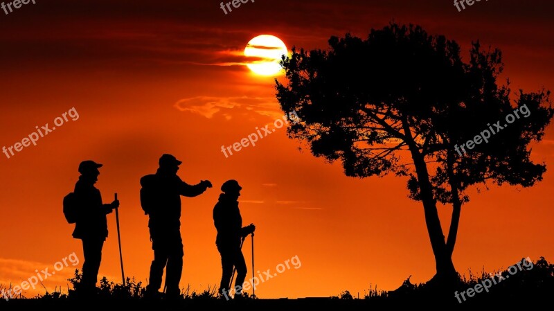 Sunset Hiking Landscape Nature Sky