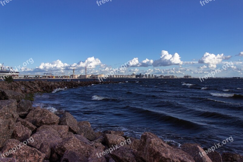 Sea Wave Stones Blue Surf