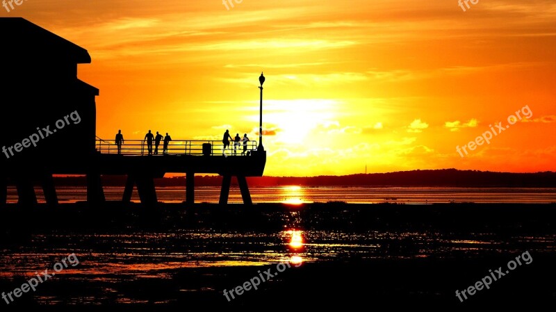 Sunset Ocean Sea Wharf People