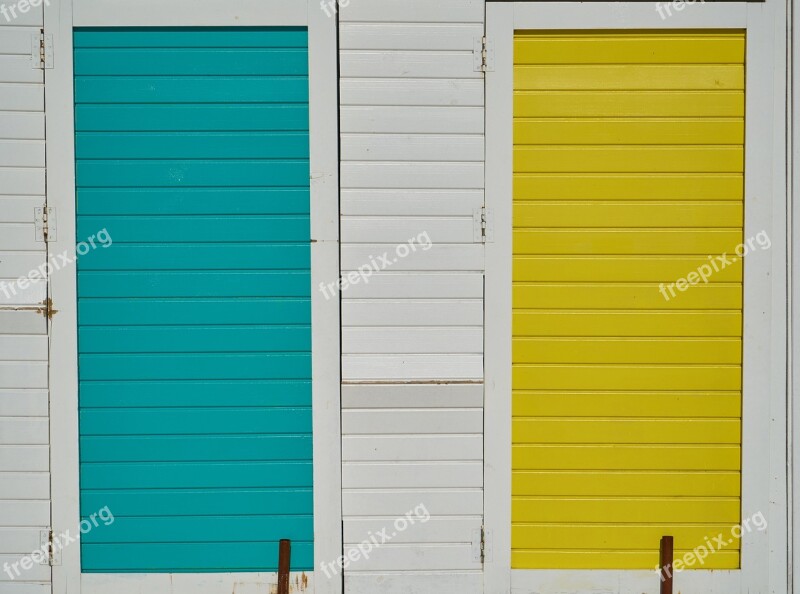 Blue Yellow White Door Wood