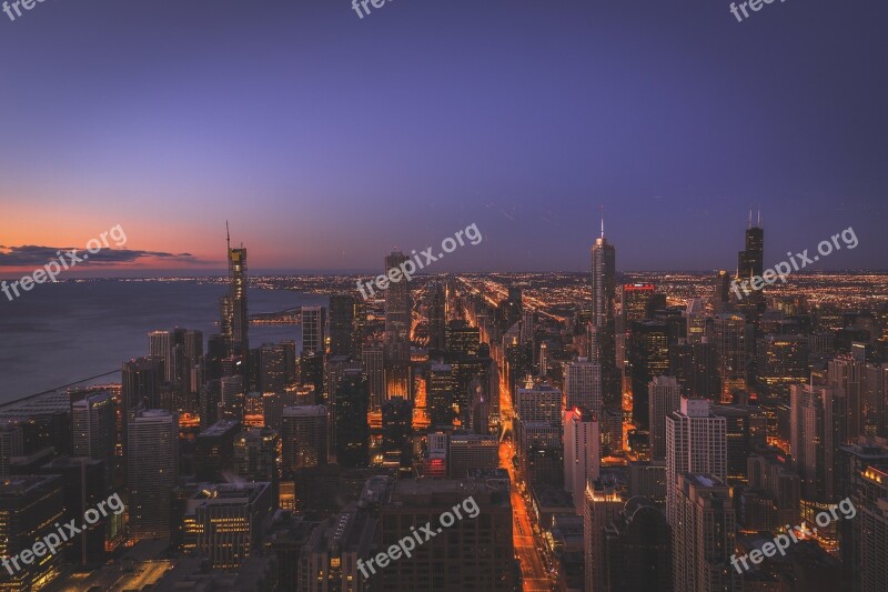 Chicago Sunrise Cityscape Lights Blue