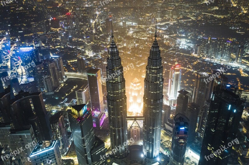 Skyscraper Night Shot Twin Tower Malaysia Free Photos