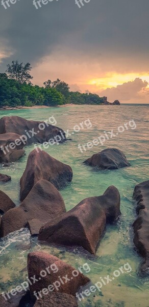 Seychelles Sunset Ocean The Sky An Island