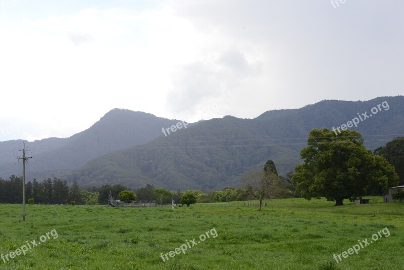 Farm Mountain Farmland Grass Green