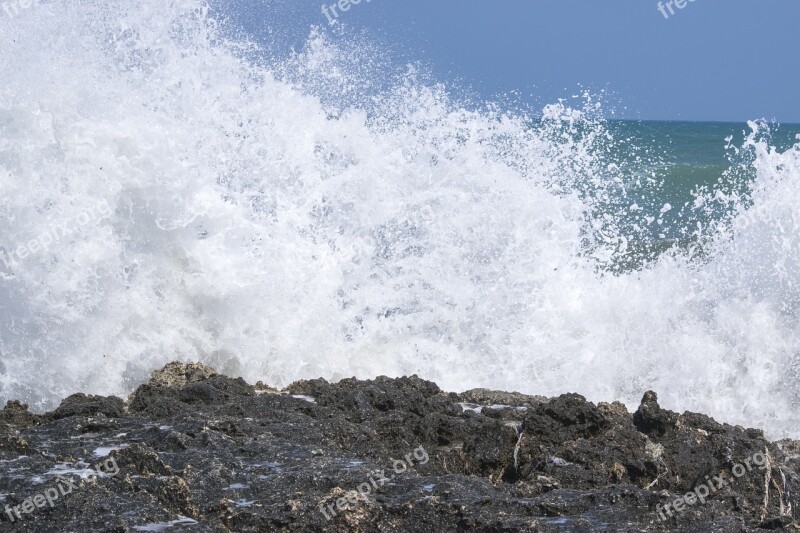 Sea Rock Waves Foam Sky