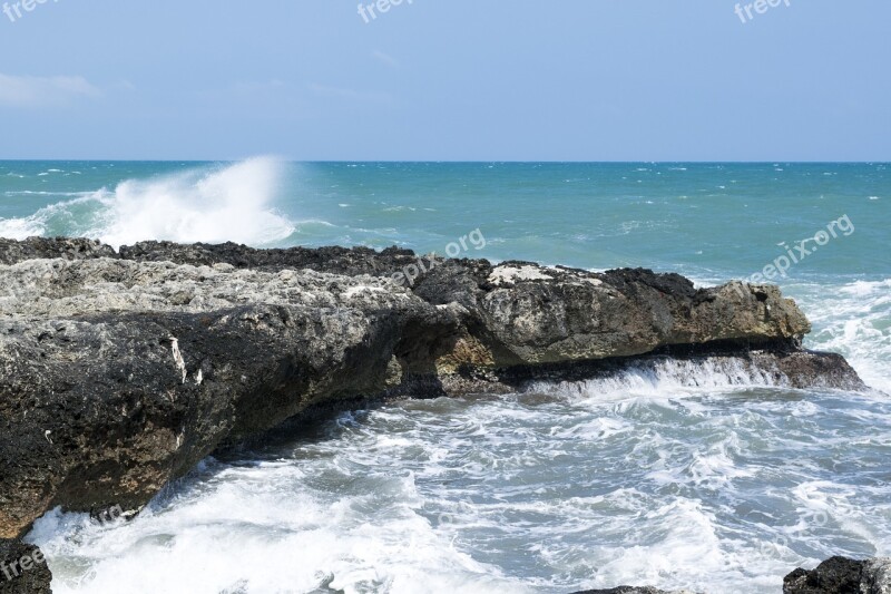 Sea Rock Waves Foam Sky