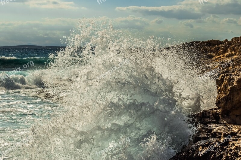 Wave Smashing Sea Energy Nature