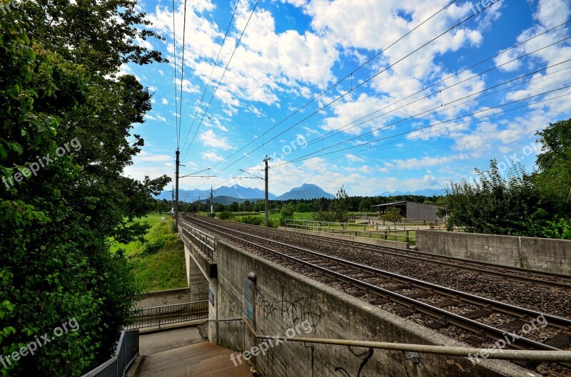 Railroad Track Staircase Transfer Rail Traffic Horizon