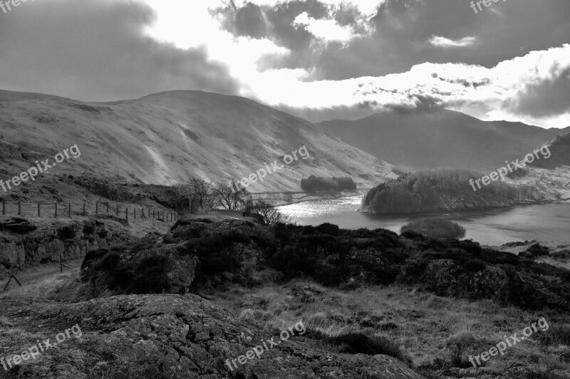 Haweswater Reservoir Lake District England Countryside Black And White