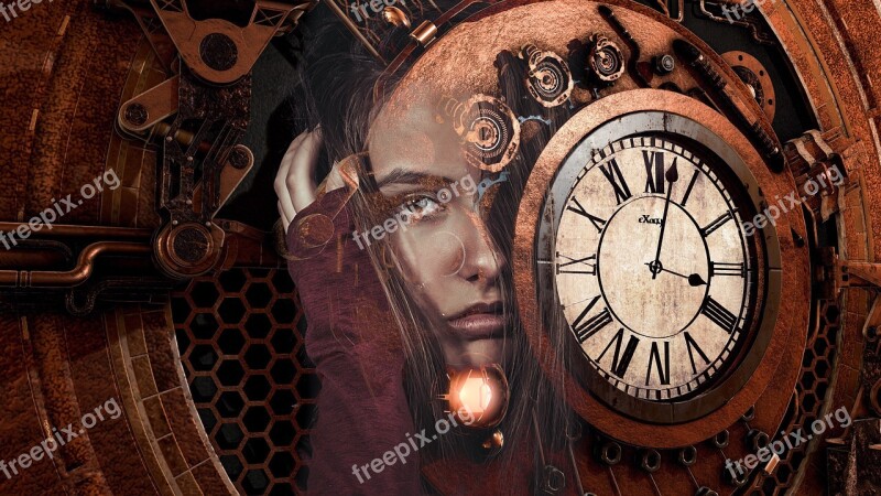 Steampunk Girl Woman Sad Time