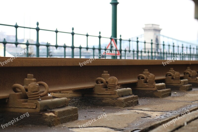 Rails Train Tram Budapest Chain Bridge