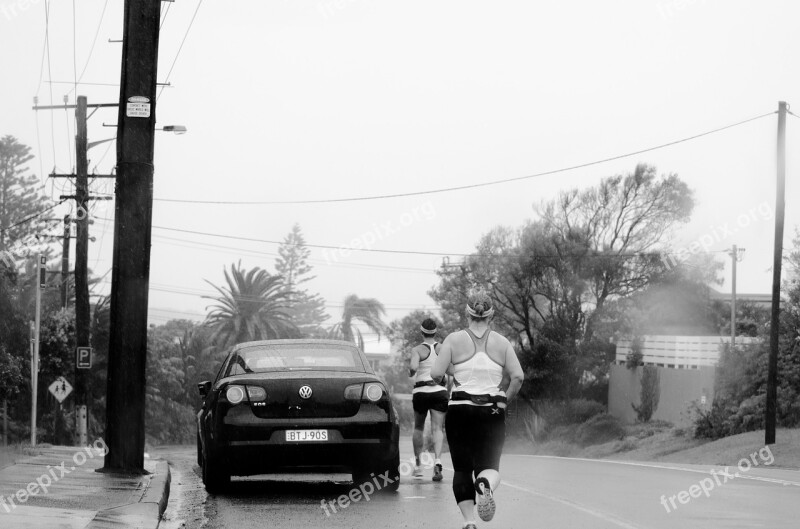 Joggers Street Car Road Rain