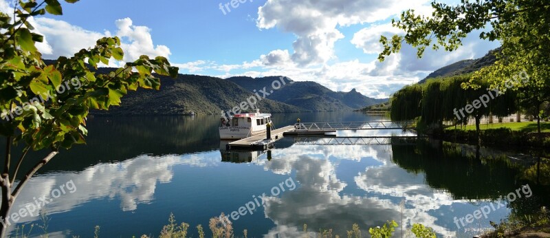 Portugal Boat River Clouds Landscape