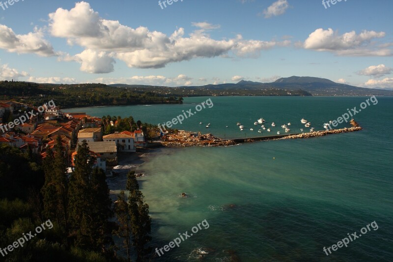 Greece Sea Clouds Landscape Bay