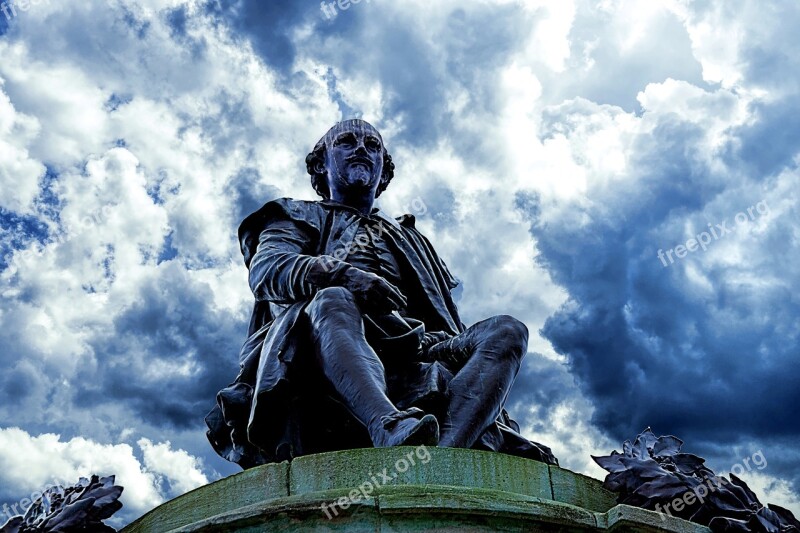 Shakespeare Statue Blue Cloudy Sky Memorial Bronze