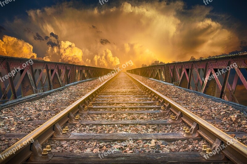 Landscape Vias Railway Clouds Sky