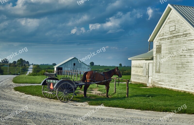 Amish Horse And Buggy Transportation Landscape Iowa