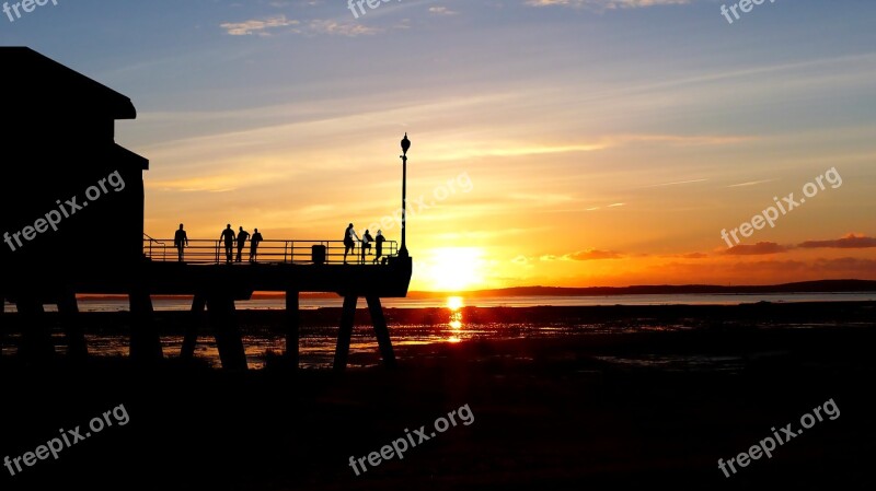 Sunset Ocean Wharf Sea Water