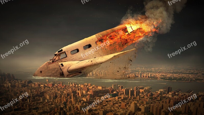 Aircraft Sky Crash Fire Flame