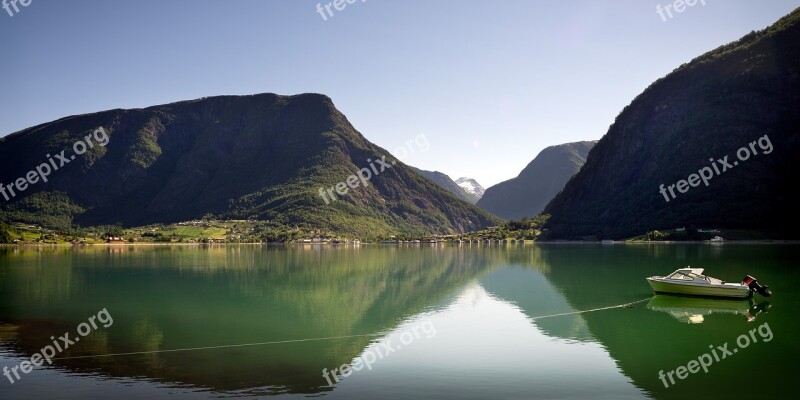 Fjord Mountain Norway Nature Boat