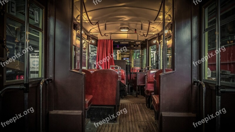 Tram Interior Inside Old Rustic