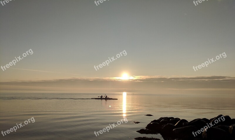 Beach Kayak Sunrise Sea Smooth