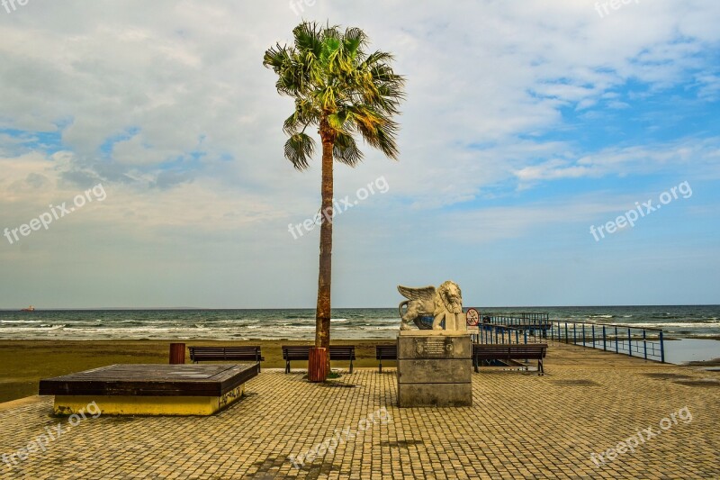 Cyprus Larnaca Promenade Beach Sea