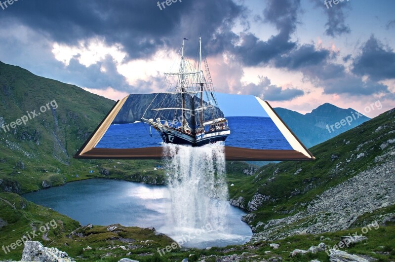 Book Water Waterfall Ship Fantasy