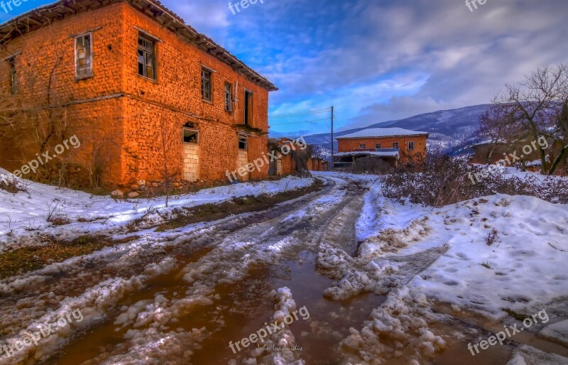 Old Village Winter Architecture Building