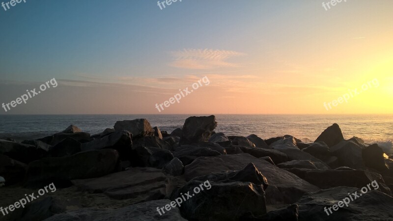 Rocks Beach Sunrise Sea Water