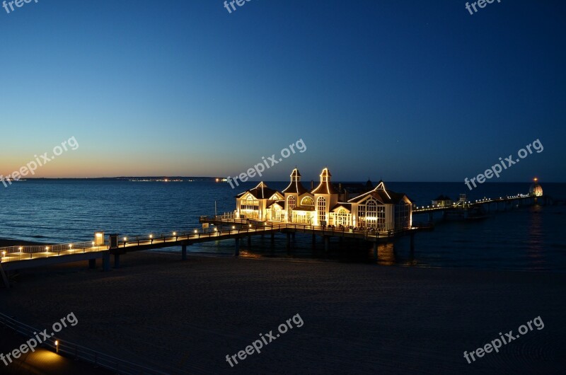 Sea Bridge Baltic Sea Sellin Sunset Free Photos