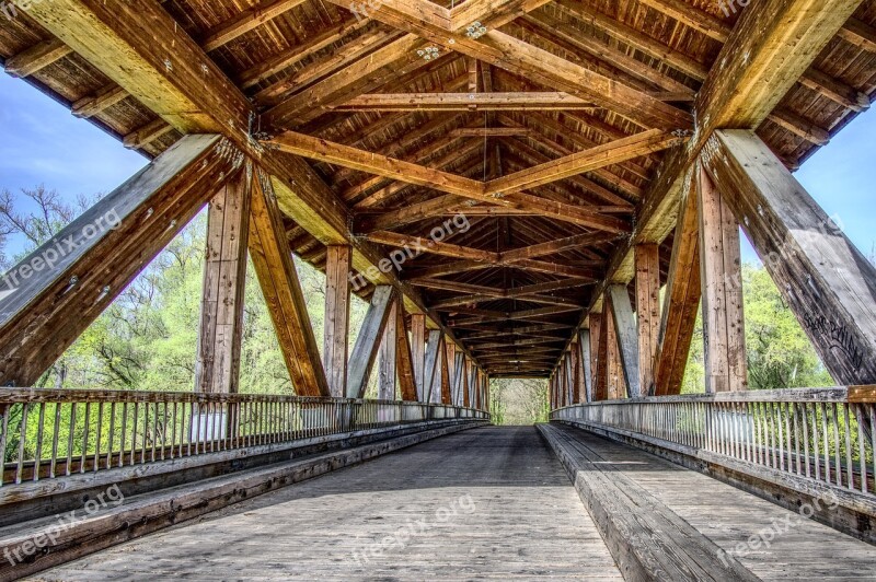 Bridge Wooden Bridge The Old Rhine Bridge Transition Cross